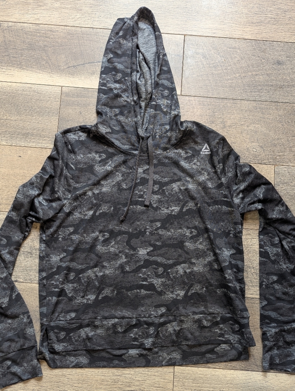 Reebok Women’s Black & Gray Camo Hooded Pullover